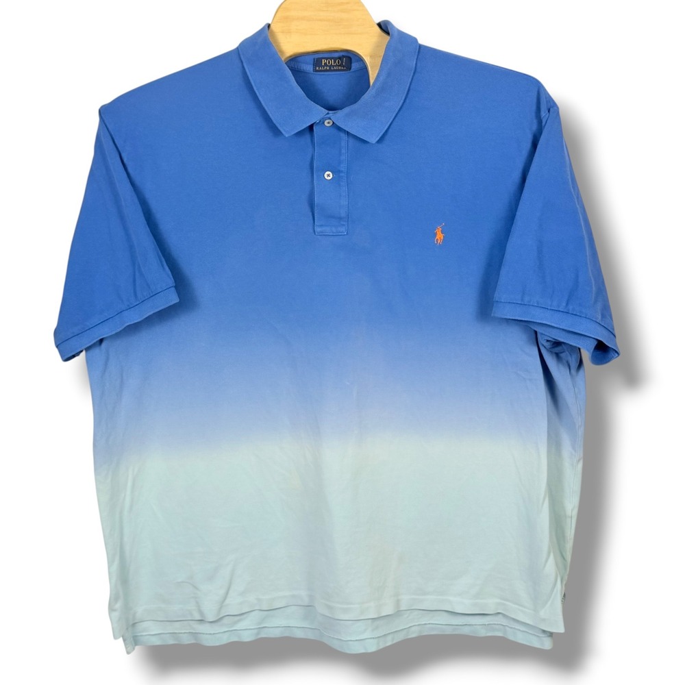 Polo Ralph Lauren Polo Shirt Mens 4XB Blue Ombre Dip Dye Cotton Pique Big & Tall
